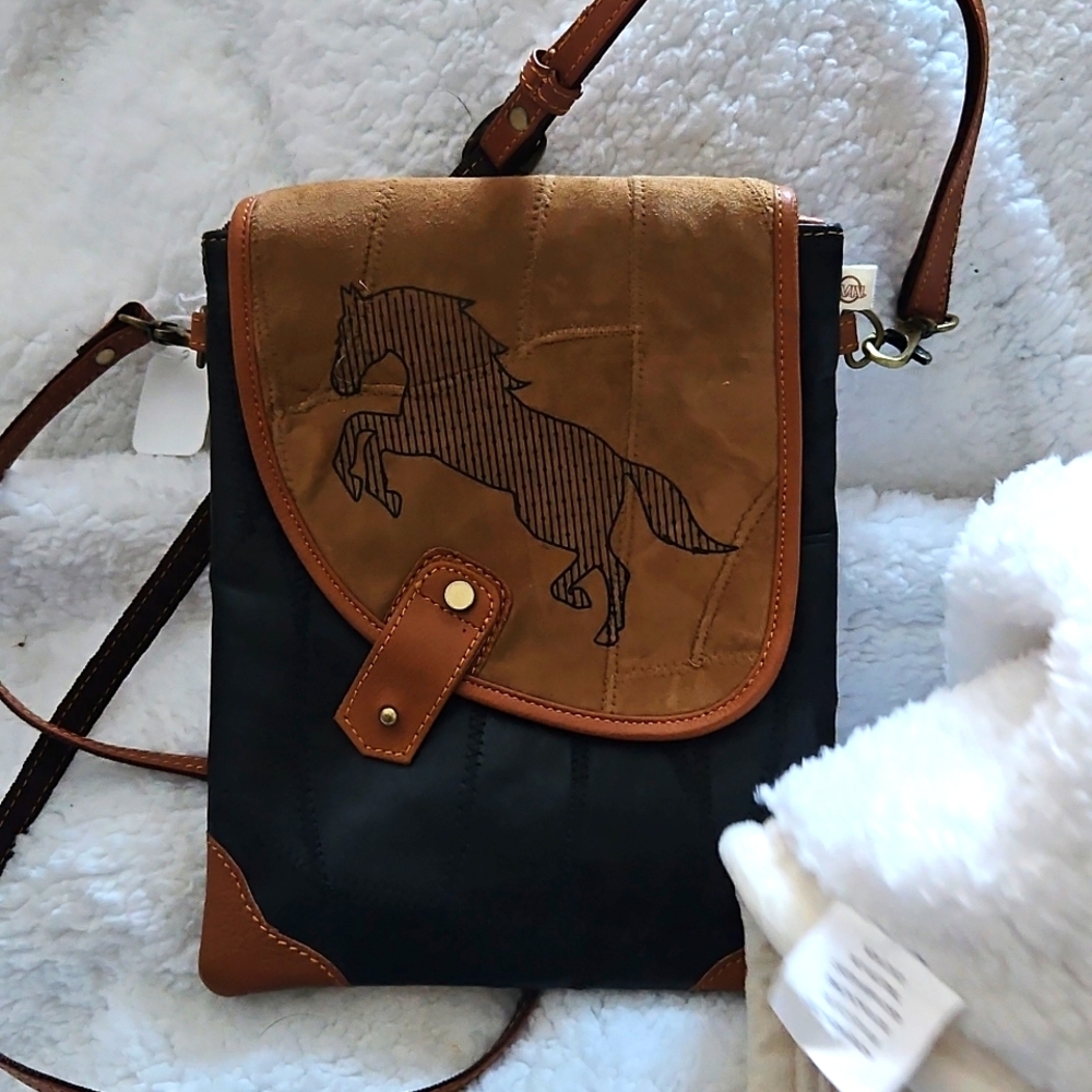 Vaan & Co Soft Black Leather & Suede Crossbody